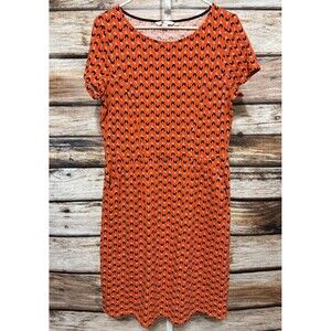 Boden Dress Sz 10R Orange Navy Floral Pockets Stretch